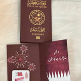 National Day Giveaways in the Shape of a Qatari Passport with magnetic photo