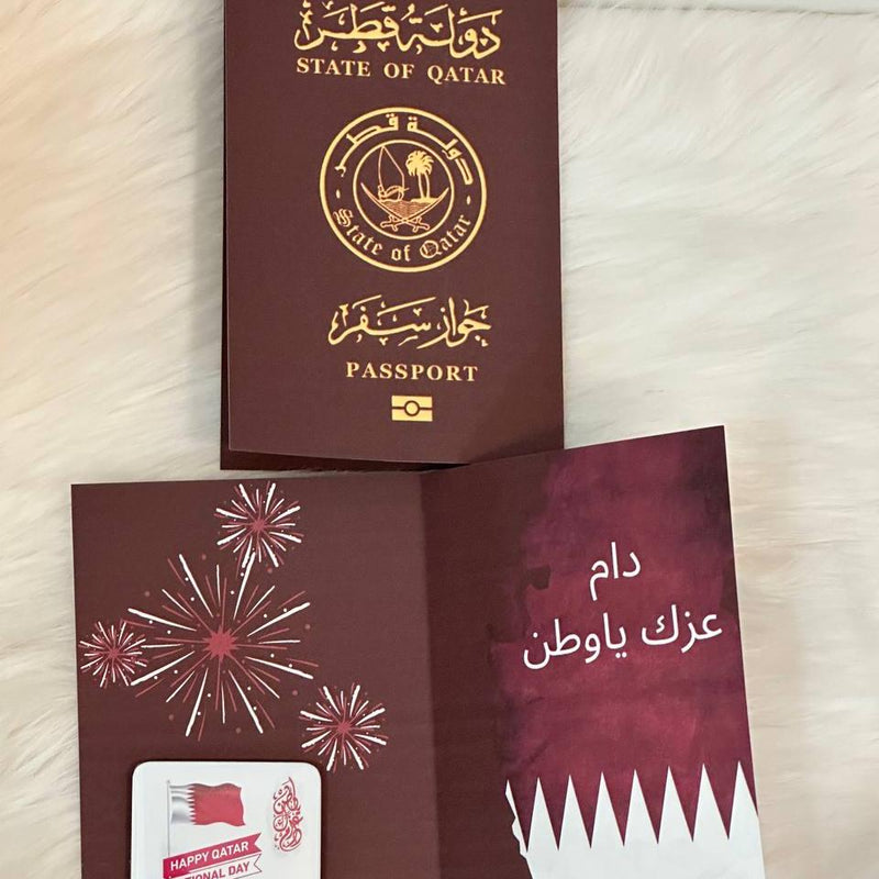 National Day Giveaways in the Shape of a Qatari Passport with magnetic photo