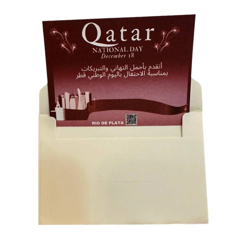 Qatar National Day distributions, greeting card with envelope, Qatar gifts.
